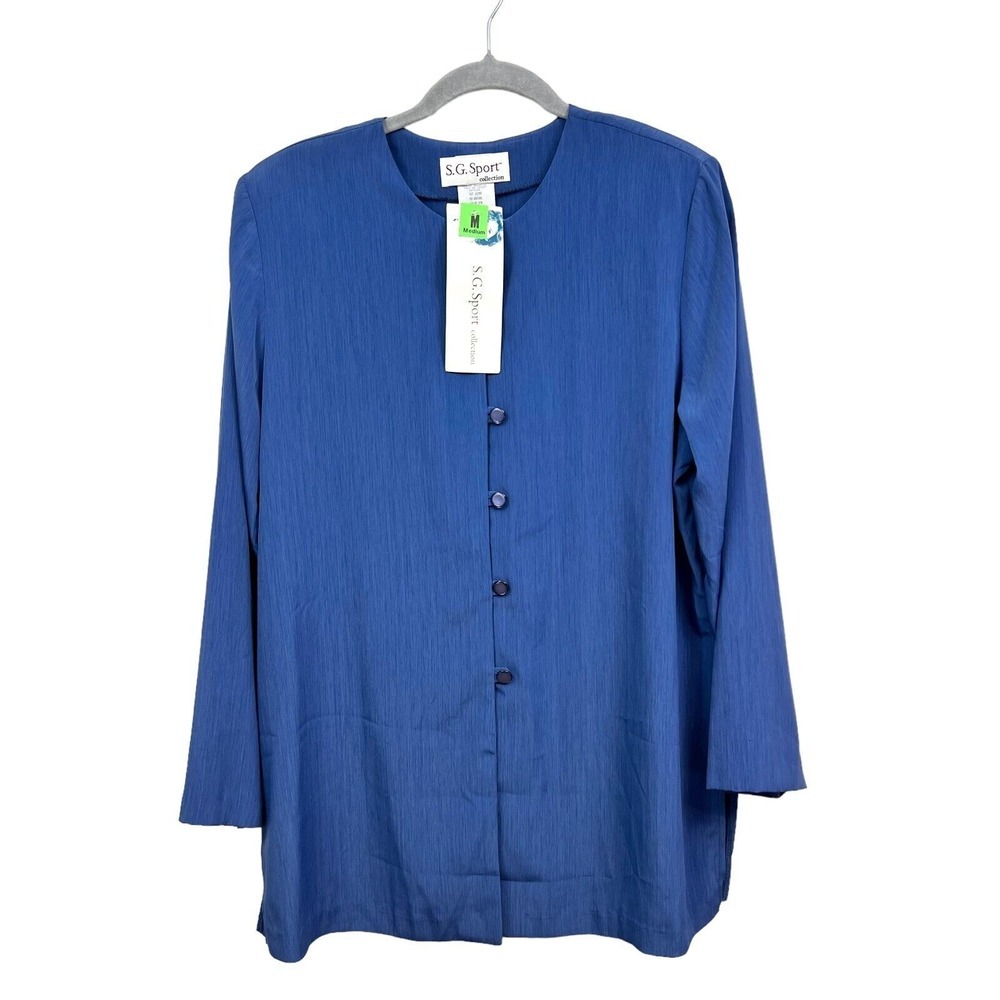 SG Sport Tunic Blouse Top Lightweight Button Up Long Sleeves Blue Women Sz M*